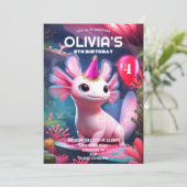 Schattige roze meisje Axolotl Verjaardag Kaart (Staand voorkant)