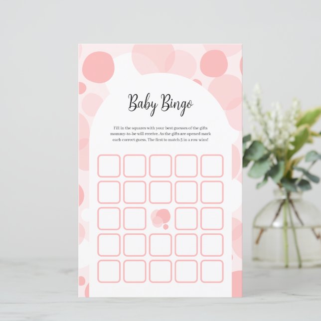 Schattige Roze Meisje Baby shower Bingo Spel (Staand voorkant)