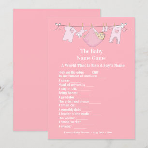 Schattige roze meisje Baby shower gissen spel Kaart