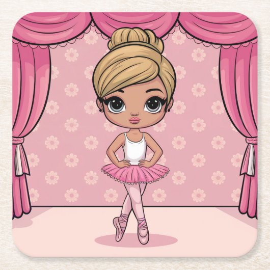 Schattige Roze Meisje Ballet Onderzetter Set (Voorkant)