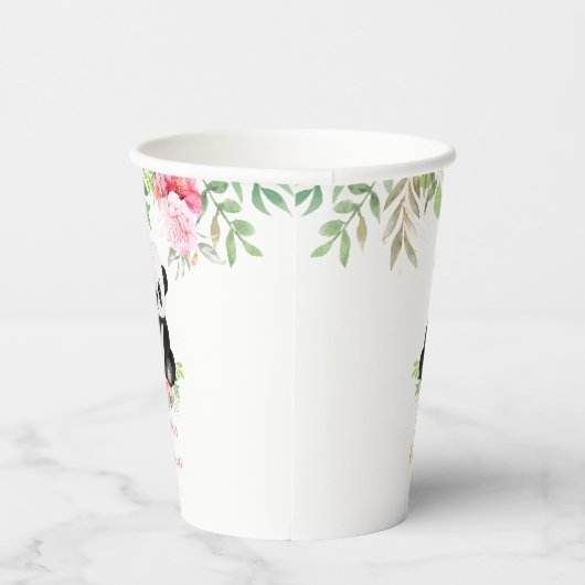 Schattige Roze Meisje Bloemen Panda Beer Baby show Papieren Bekers (Rechts)