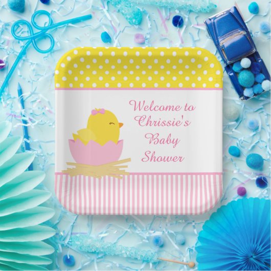 Schattige Roze Meisje Chick Baby shower Party Papieren Bordje (Feest)