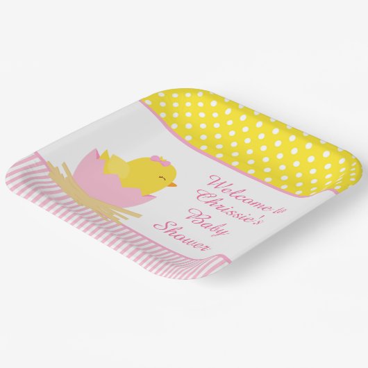 Schattige Roze Meisje Chick Baby shower Party Papieren Bordje (Gebogen)