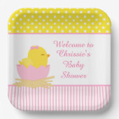 Schattige Roze Meisje Chick Baby shower Party Papieren Bordje (Voorkant)