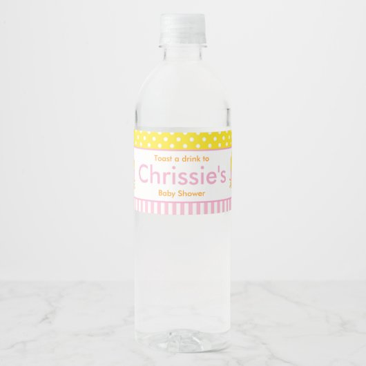 Schattige Roze Meisje Chick Baby shower Party Waterfles Etiket (Voorkant)