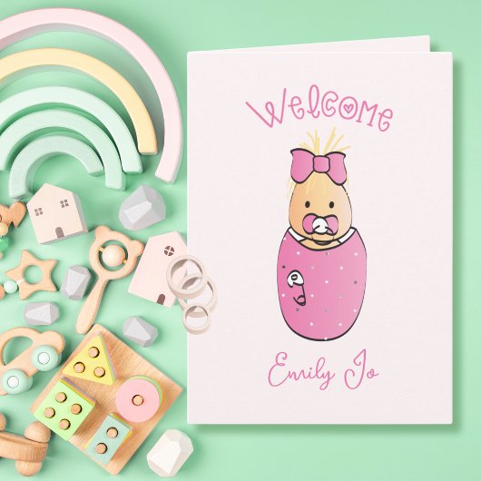 Schattige Roze Meisje Gefeliciteerd Uniek Baby sho Kaart