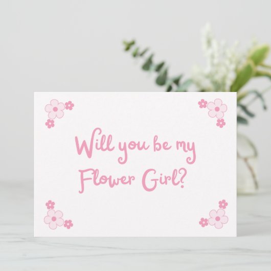 Schattige Roze Meisje Gepersonaliseerd Bloemenmeis Kaart (Staand voorkant)