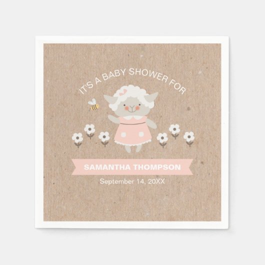 Schattige Roze Meisje Lamb Baby shower Servet (Voorkant)