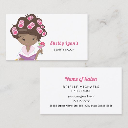 Schattige roze meisje met krullend haar en schoonh visitekaartje (Voorkant / Achterkant)