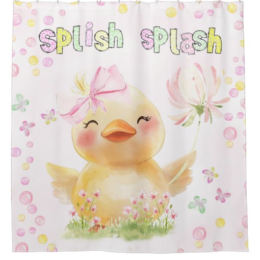 Schattige Roze Meisje Rubber Eend Douchegordijn (Voorkant)