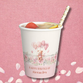 Schattige Roze Meisje Teddy Verjaardagsfeest Papieren Bekers
