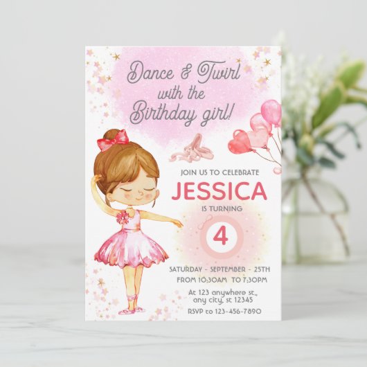 Schattige Roze meisje verjaardagsballetfeest Uitno Kaart (Staand voorkant)