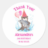 Schattige Roze Meisje Zee Otter Verjaardagsfeest D Ronde Sticker (Voorkant)