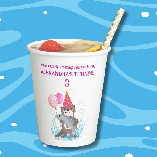 Schattige Roze Meisje Zee Otter Verjaardagsfeest Papieren Bekers