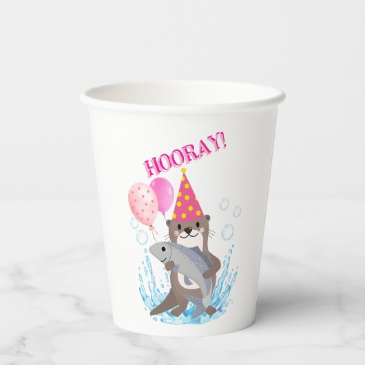 Schattige Roze Meisje Zee Otter Verjaardagsfeest Papieren Bekers (Achterkant)