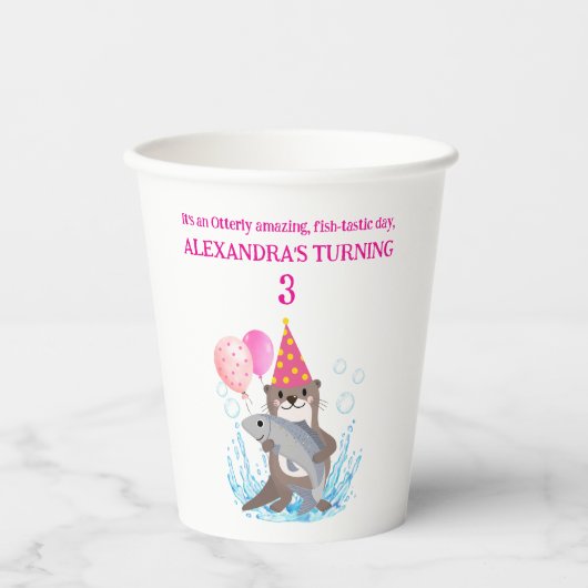 Schattige Roze Meisje Zee Otter Verjaardagsfeest Papieren Bekers (Voorkant)