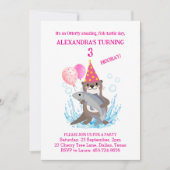 Schattige Roze Meisje Zee Otter Verjaardagsuitnodi Kaart (Voorkant)