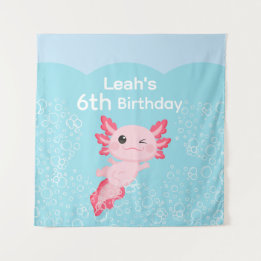 Schattige Roze Meisjes Axolotl Verjaardagsfeestje Wandkleed