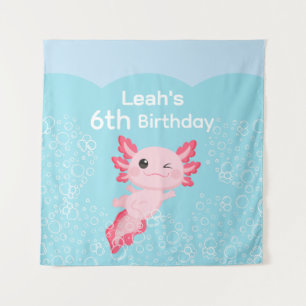 Schattige Roze Meisjes Axolotl Verjaardagsfeestje Wandkleed