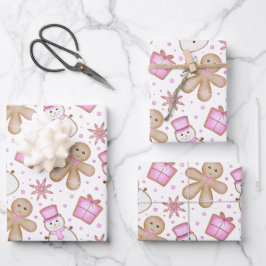 Schattige Roze Meisjes Kerstvakantie Peperkoek Inpakpapier Vel