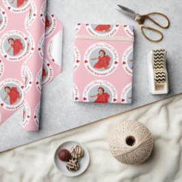 Schattige Roze Meisjesachtige Bes Eerste Verjaarda Cadeaupapier