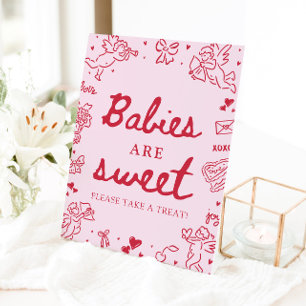 Schattige Roze Met De Hand Getekende Baby's Zijn L Reclamebord Met Voetstuk