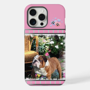 Schattige Roze Modern Engels Bulldog Dog Art iPhone 15 Pro Max Case