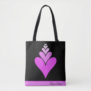 Schattige roze modern trendy hartontwerp tote bag