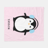 Schattige Roze moderne baby pinguïn kawaii Illustr Fleece Deken (Voorkant (Horizontaal))