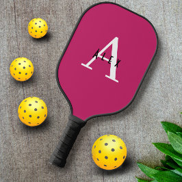 Schattige Roze Monogram Naam + Initiaal Pickleball Paddle