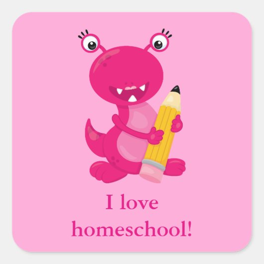 Schattige Roze Monster Homeschool Vierkante Sticker (Voorkant)