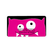 SCHATTIGE roze monster retour adres label (Voorkant)