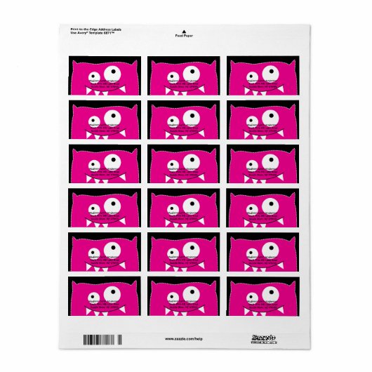 SCHATTIGE roze monster retour adres label (Full Sheet)