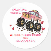 Schattige Roze Monster Truck School Valentijn Ronde Sticker (Voorkant)