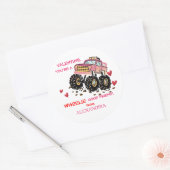 Schattige Roze Monster Truck School Valentijn Ronde Sticker (Envelop)