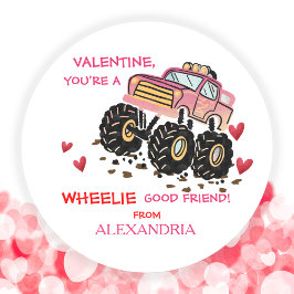 Schattige Roze Monster Truck School Valentijn Ronde Sticker