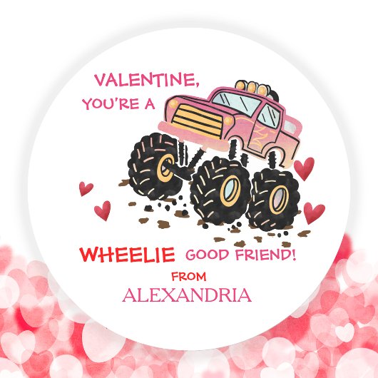 Schattige Roze Monster Truck School Valentijn Ronde Sticker