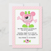 Schattige Roze Monster Verjaardagsfeest Foto Kaart (Voorkant)