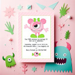 Schattige Roze Monster Verjaardagsfeest Foto Kaart<br><div class="desc">Vier de speciale dag van je kleine monster met deze schattige roze monster-thema verjaardagsuitnodiging! Met een speels monsterkarakter met één oog, vrolijke pastelkleuren en volledig aanpasbare tekst, is deze uitnodiging perfect voor elke leeftijd. De achterkant bevat een foto-placeholder om het extra persoonlijk te maken. Maak je klaar voor een monsterlijk...</div>