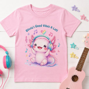 Schattige Roze Muzikale Axolotl Met Monogram T-shirt