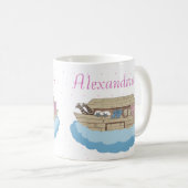Schattige roze Noah's Ark Custom Name Gift Coffee Koffiemok (Voorkant rechts)