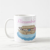 Schattige roze Noah's Ark Custom Name Gift Coffee Koffiemok (Links)
