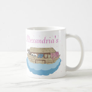 Schattige roze Noah's Ark Custom Name Gift Coffee  Koffiemok