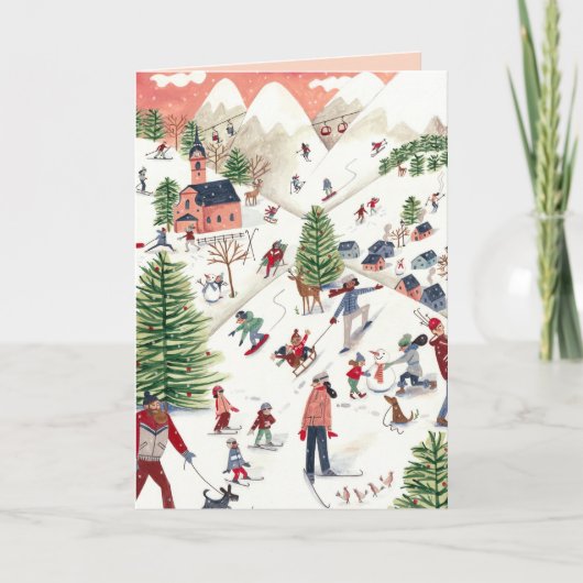 Schattige roze Nordic Winter Kerstmis Feestdagen Kaart (Voorkant)