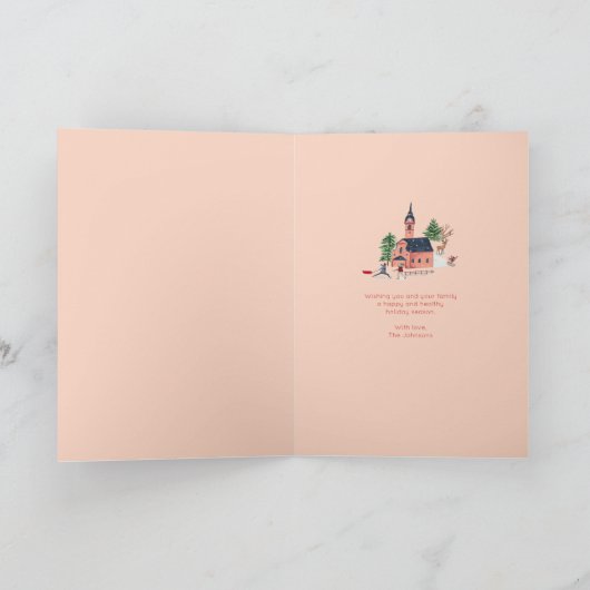 Schattige roze Nordic Winter Kerstmis Feestdagen Kaart (Binnen)