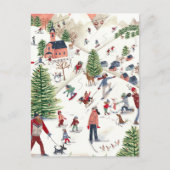 Schattige roze Nordic Winter Kerstmis Feestdagenkaart (Voorkant)