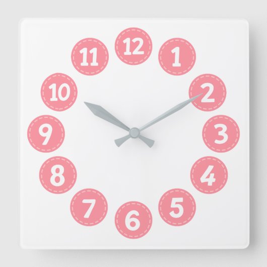 Schattige Roze Nummers Vierkante Klok (Voorkant)