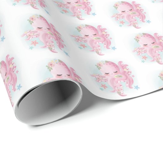 Schattige roze octopus Baby shower Cadeaupapier (Rol Hoek)