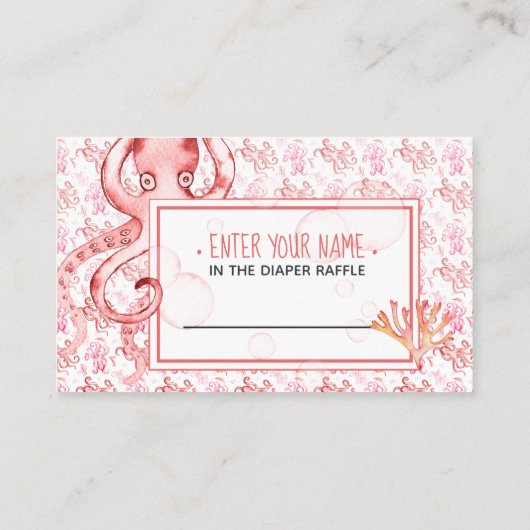 Schattige roze octopus Baby shower luier Raffle Ka Visitekaartje (Achterkant)