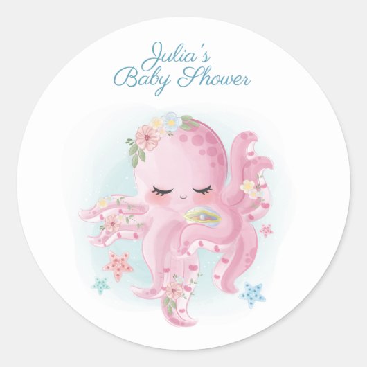 Schattige roze octopus Baby shower Ronde Sticker (Voorkant)